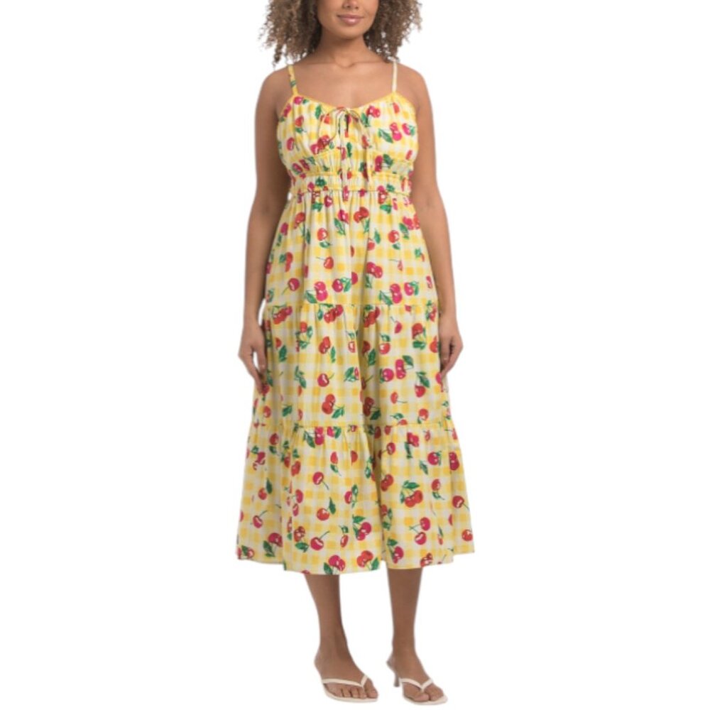 US TOGETHER Cherry Gingham Drop Waist Dress